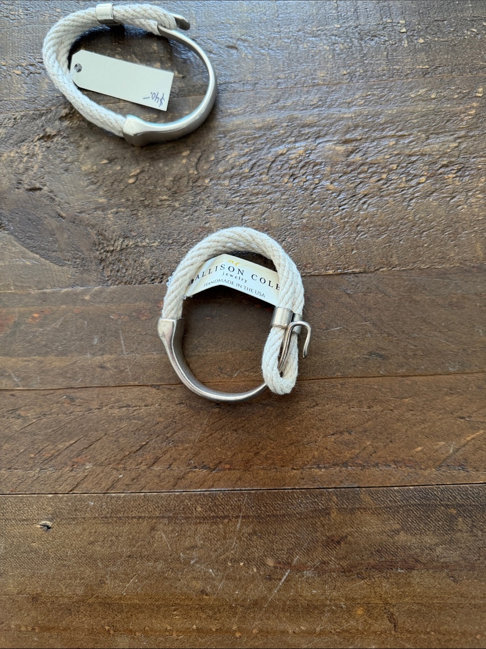 Silver Rope Knot Bracelet with Cream Rope - Picture 2 of 3